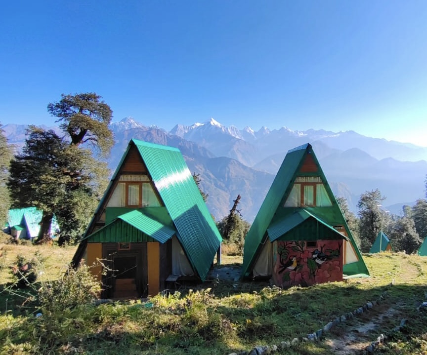 Eco cottages overlooking the himalayas